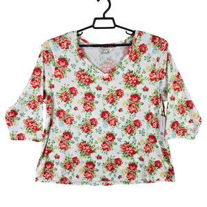 The Pioneer Woman Floral Blouse Top V Neck 3/4 Sleeve Polyester Stretch Size XXL